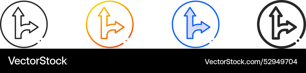 Go straight or right iconthin linear gradient Go straight or right iconthin linear gradient vector image