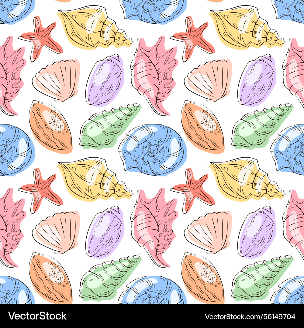 Seamless pattern with colorful seashell starfish Vector Image