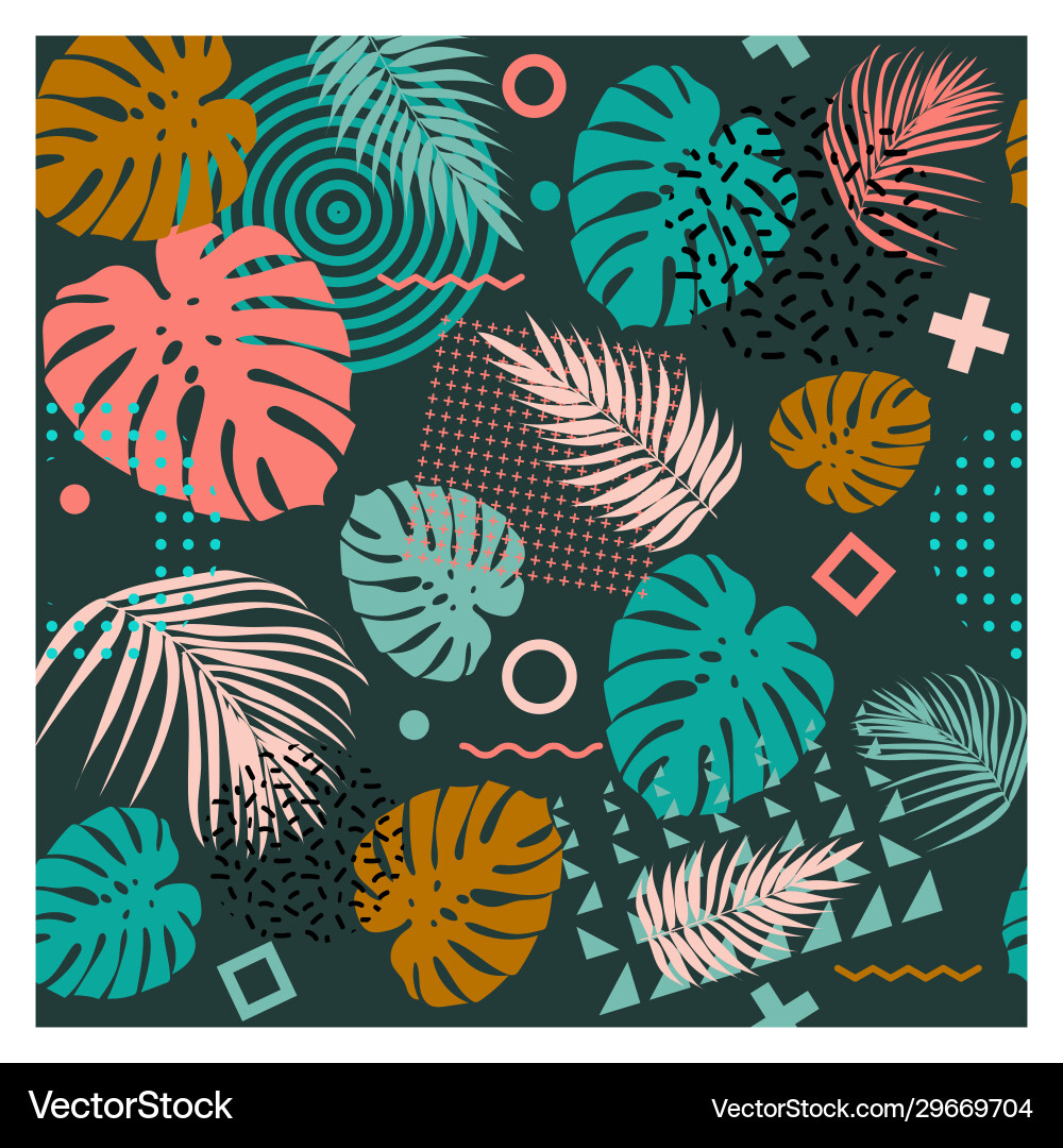 Seamless pattern with tropical leaves plants vector image