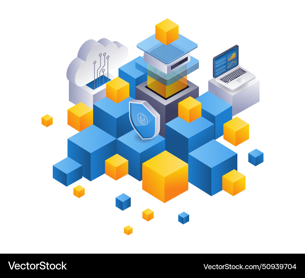 Security server analysis technology abstract box Security server analysis technology abstract box vector image