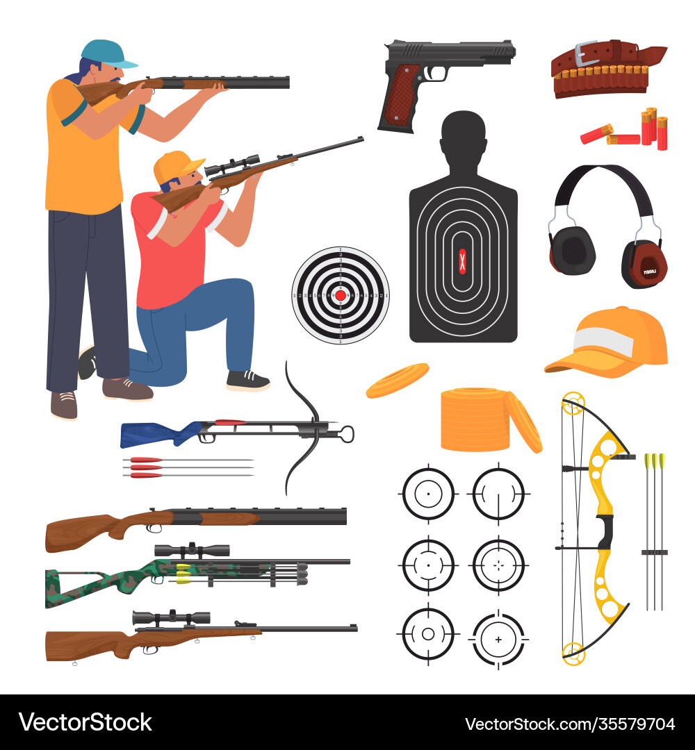 Shooting club and range weapons accessories Shooting club and range weapons accessories vector image
