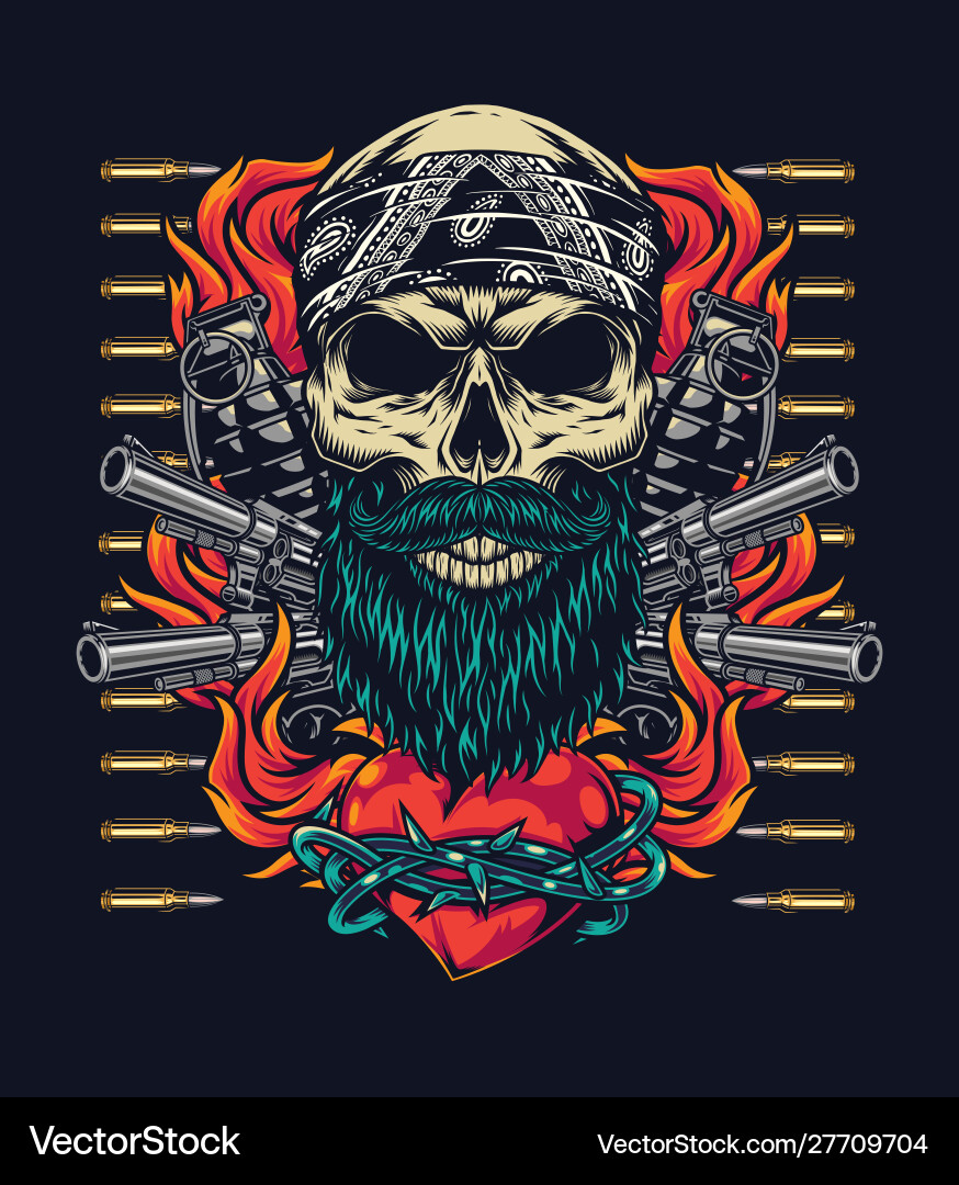 Skull Bandana Guns Vintage Vector Image