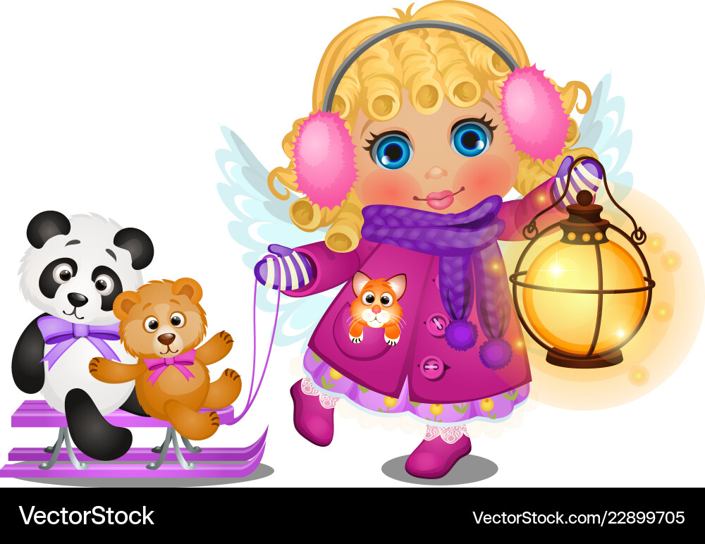 Animated cute little girl with curly blonde hair Animated cute little girl with curly blonde hair vector image