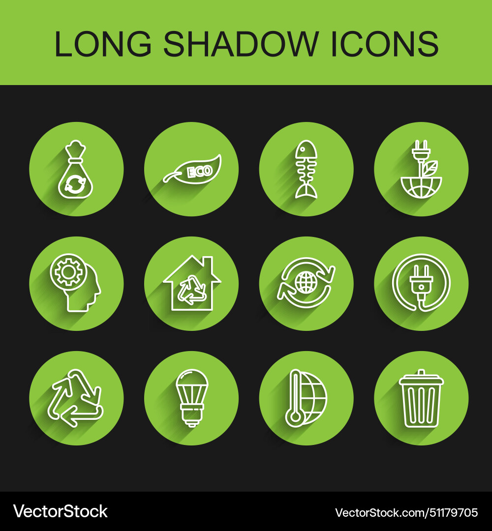 Set line recycle symbol led light bulb garbage Vector Image