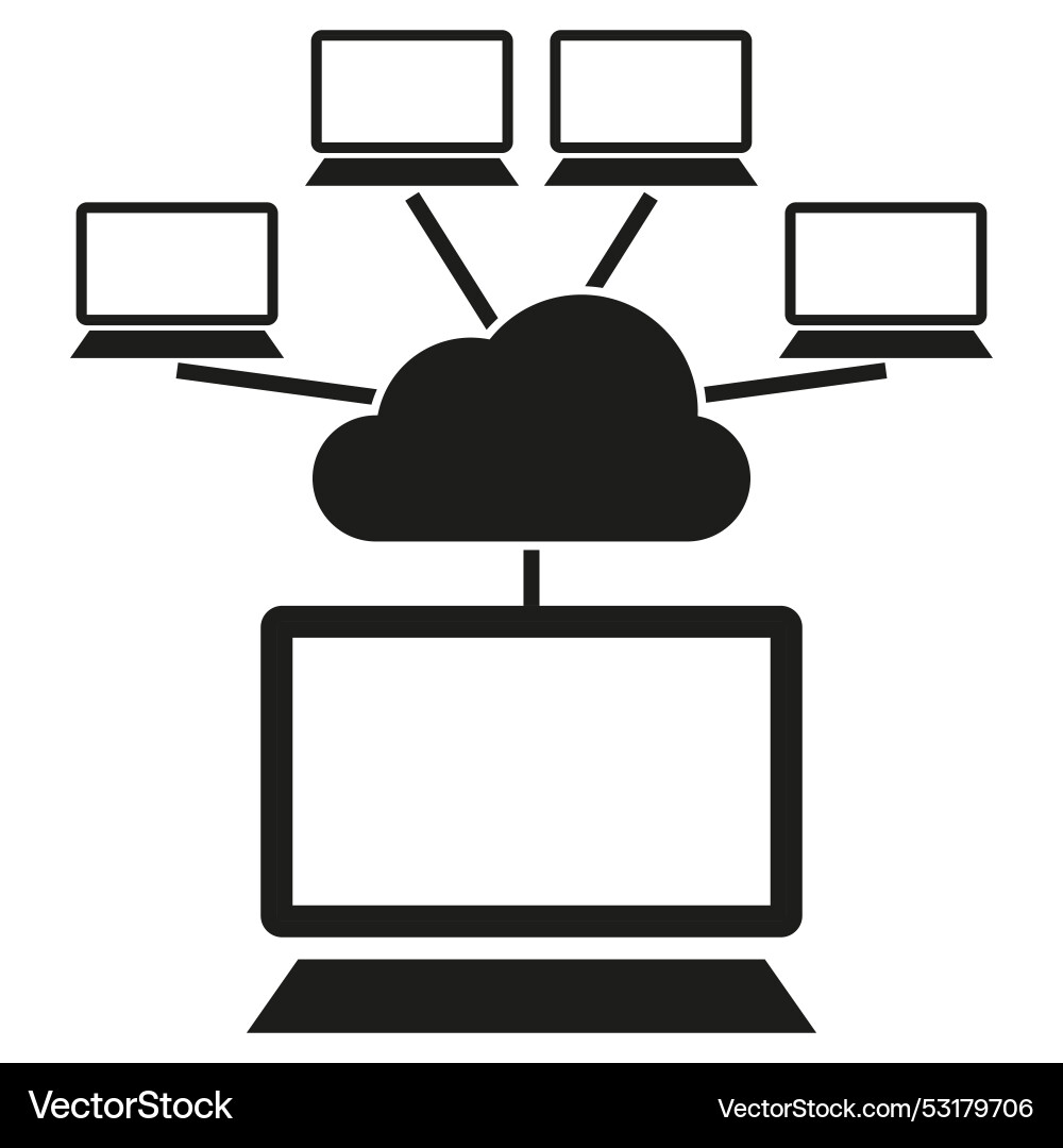 Cloud computing network connected laptop icons Cloud computing network connected laptop icons vector image