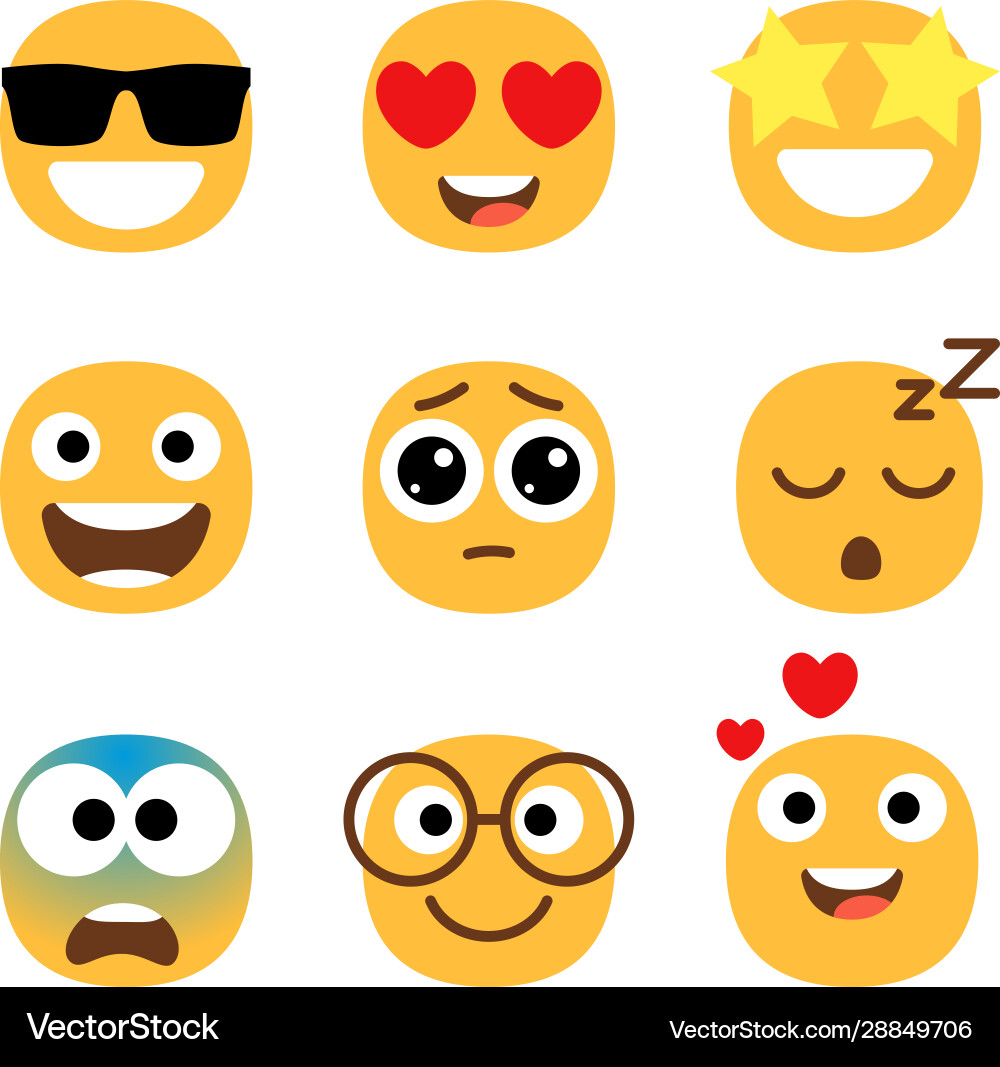 Flat emoticons faces simple happy and funny vector image