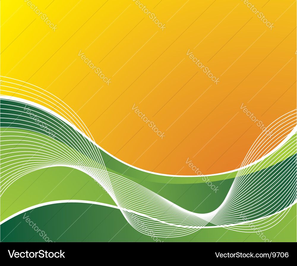 Green wave on orange background Royalty Free Vector Image
