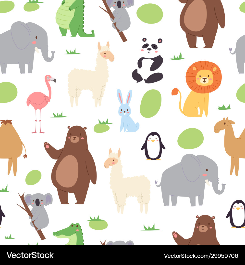 Jungle Animals Seamless Pattern Vector Image