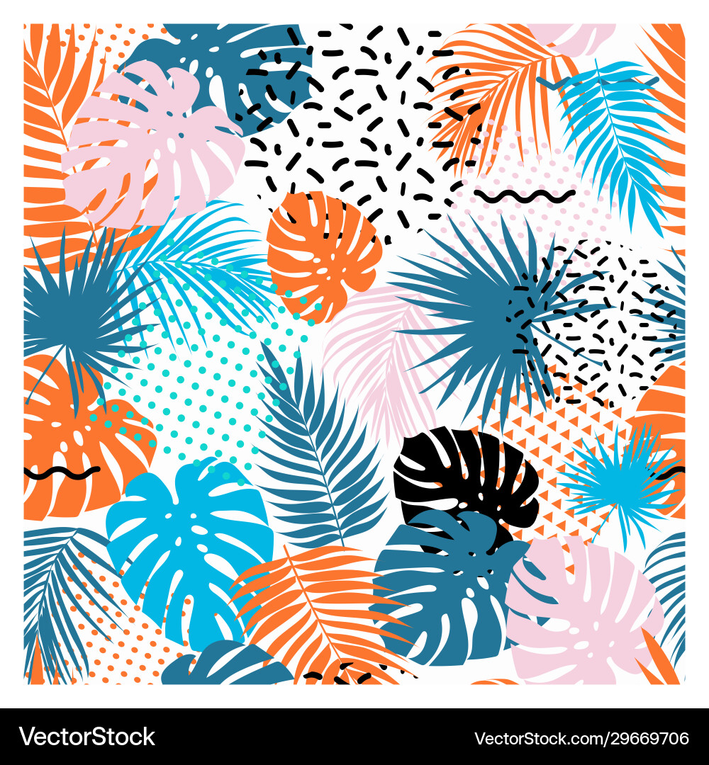 Seamless pattern with tropical leaves plants Seamless pattern with tropical leaves plants Vector Image