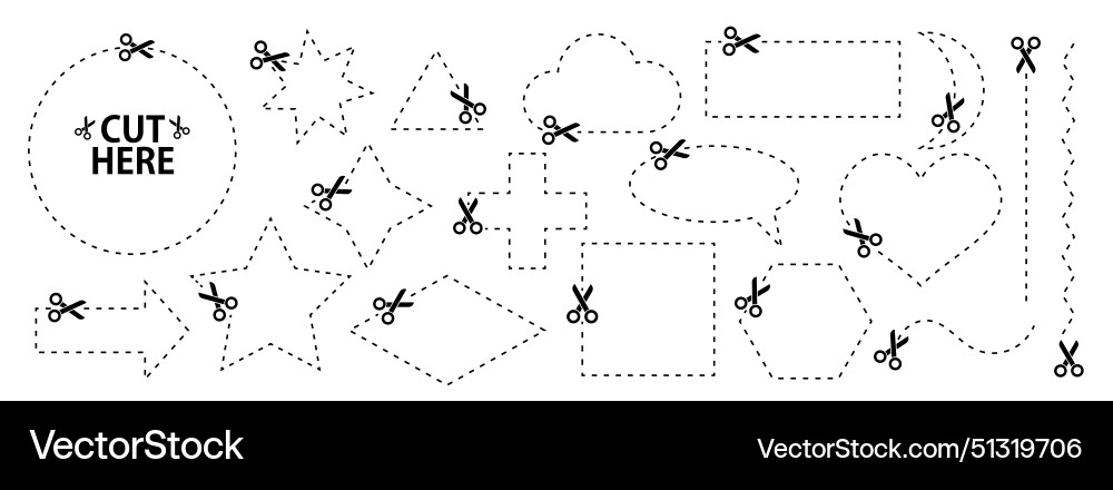 Set of scissors with cut lines collection Set of scissors with cut lines collection vector image