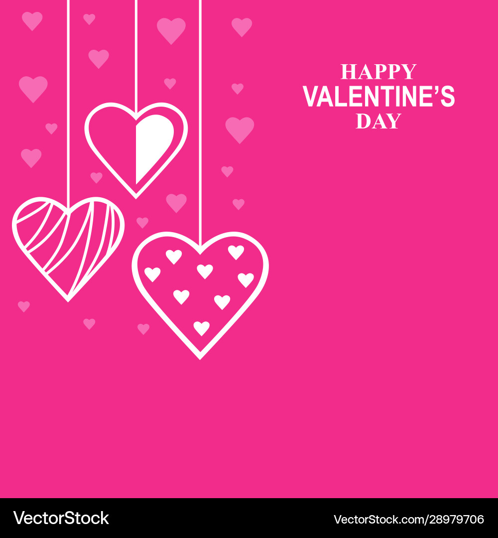 Valentines day card with hanging decorative hearts Vector Image