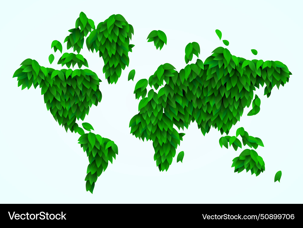 World map made of leaves or grass environment Vector Image