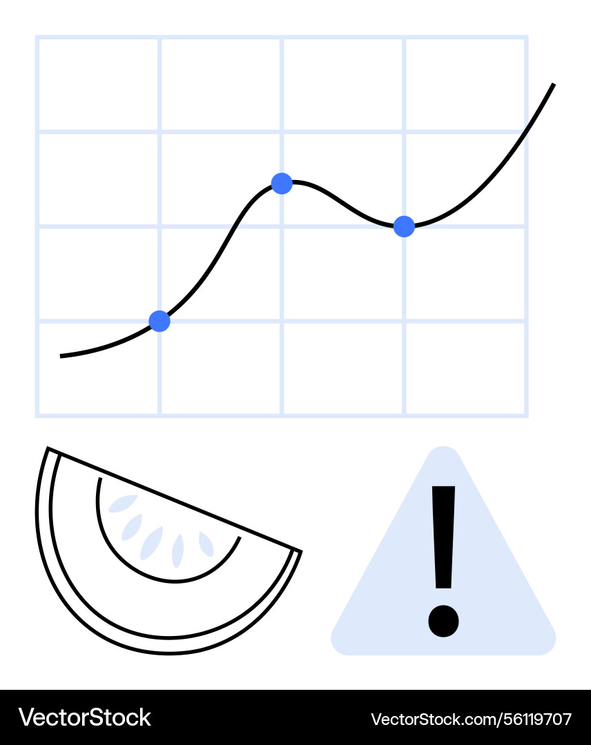 Data trend graph with alert symbol and segmented Data trend graph with alert symbol and segmented vector image