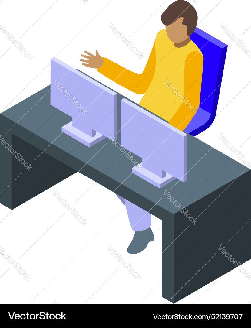 Office worker using two monitors is explaining Office worker using two monitors is explaining vector image