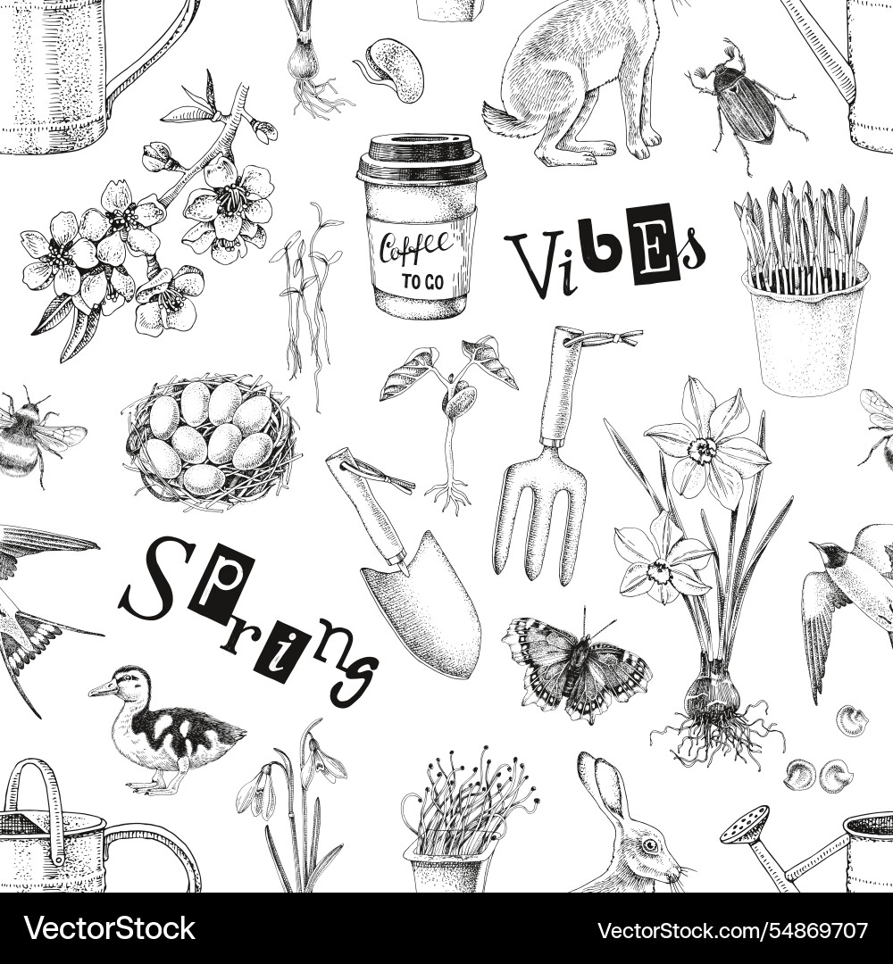 Spring vibes hand drawn seamless pattern Spring vibes hand drawn seamless pattern vector image