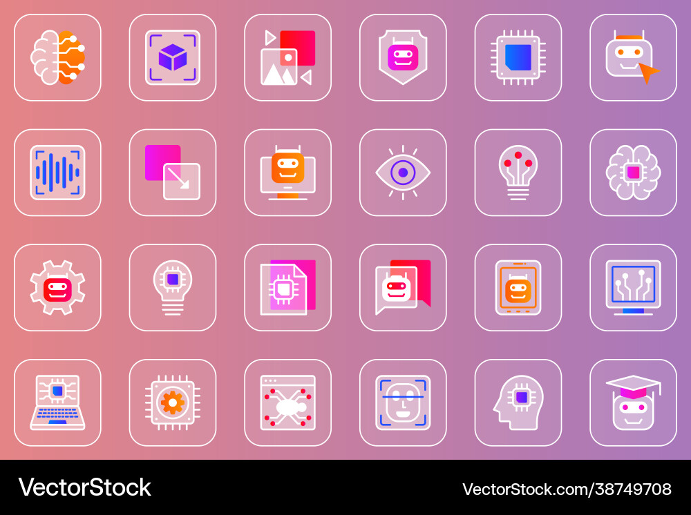 Artificial intelligence web glassmorphic icons set Artificial intelligence web glassmorphic icons set vector image