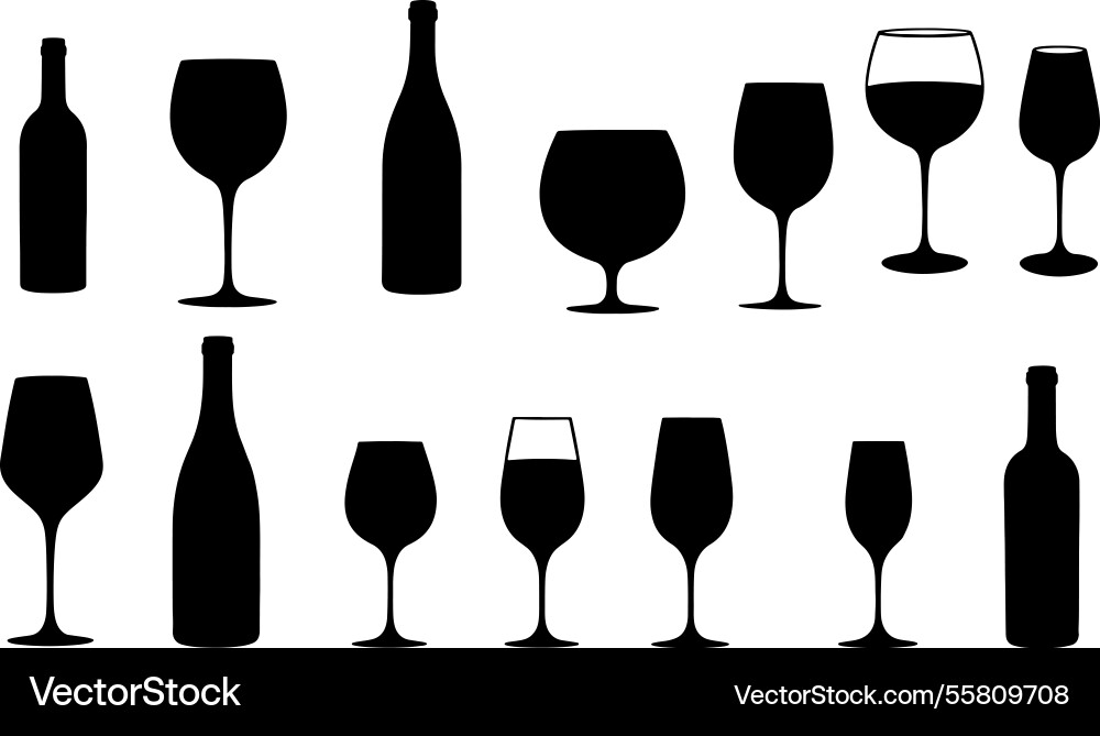 Bar and winery bottle silhouettes set Bar and winery bottle silhouettes set vector image