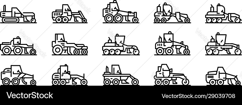 Grader machine icons set outline style Grader machine icons set outline style vector image