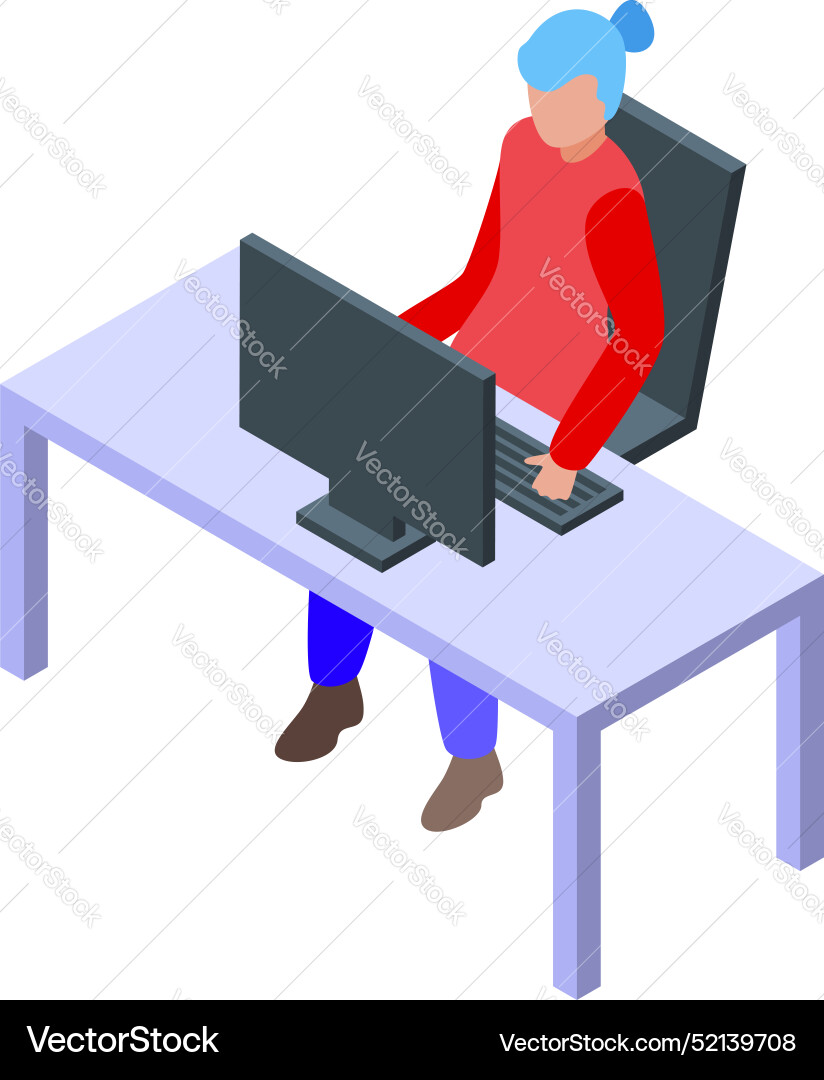 Office worker typing on keyboard at desk working Office worker typing on keyboard at desk working vector image