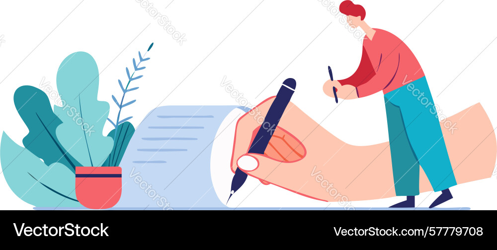 Person writing notes in a notebook for learning Vector Image