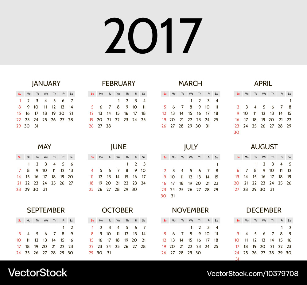 Simple 2017 year calendar vector image