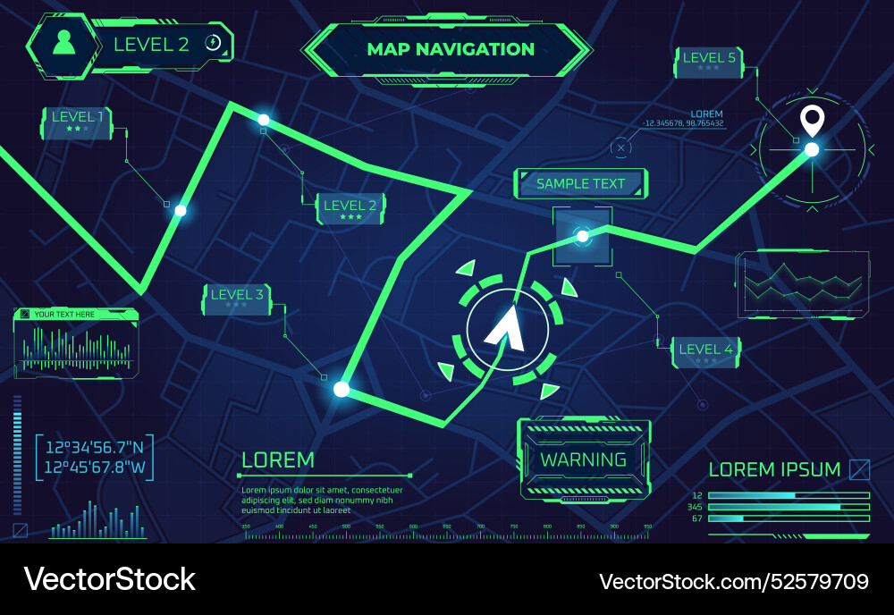 Navigation game map futuristic gaming interface vector image