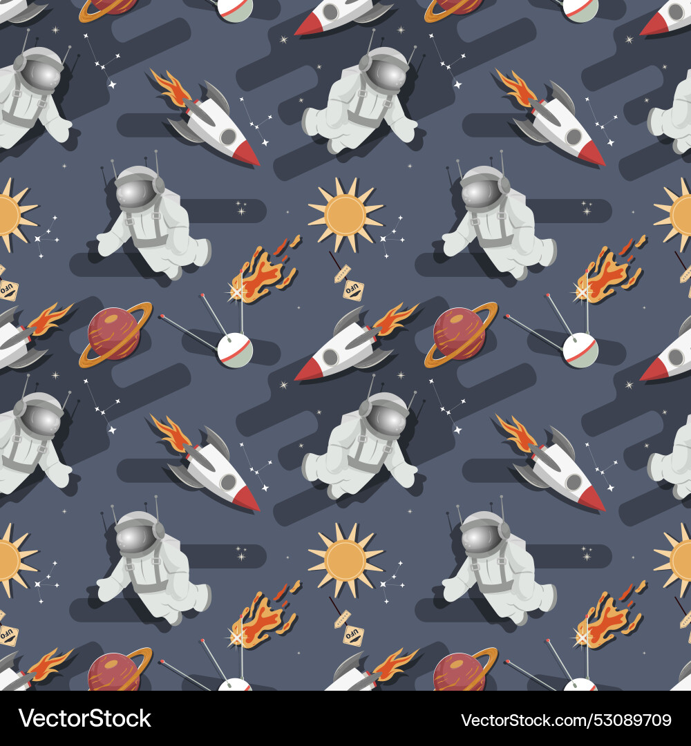 Seamless pattern an astronaut with a rocket vector image