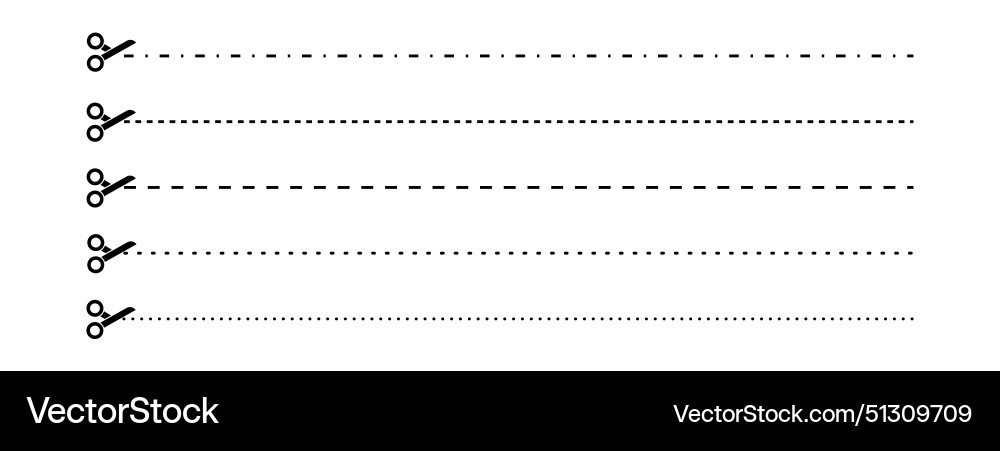 Set of scissors with cut lines collection Set of scissors with cut lines collection vector image
