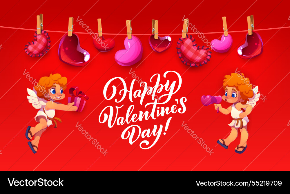 Valentine day greeting card love hearts cherubs Valentine day greeting card love hearts cherubs vector image