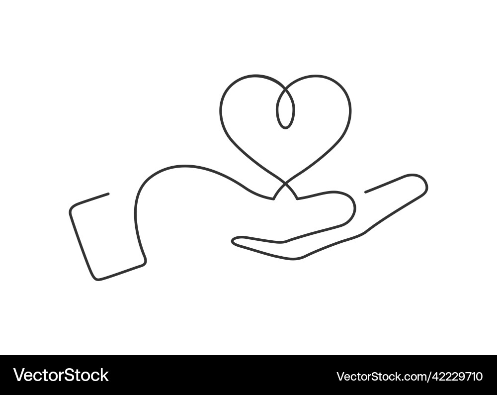 Heart hand one line Heart hand one line vector image