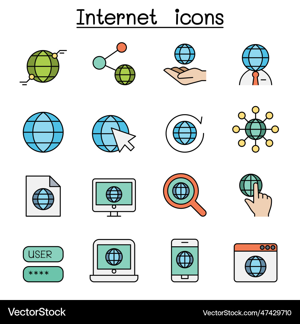 Internet technology color line icon set Internet technology color line icon set vector image