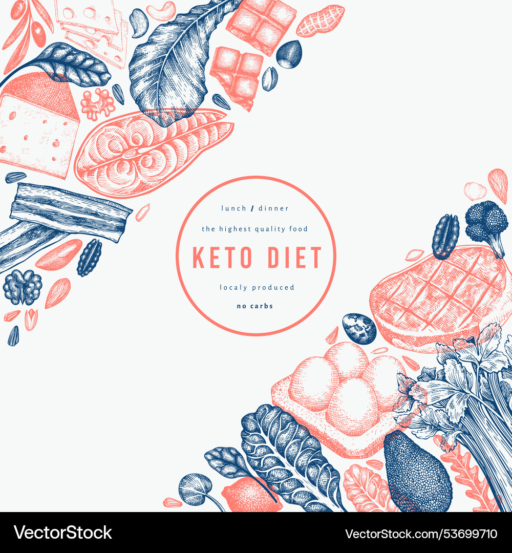 Keto diet design template hand drawn healthy food Keto diet design template hand drawn healthy food vector image