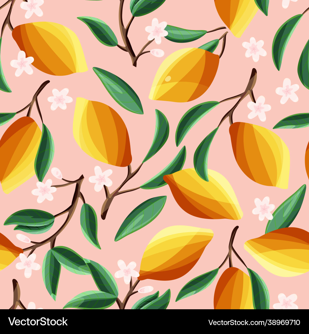 Lemons on tree branches seamless pattern Lemons on tree branches seamless pattern vector image