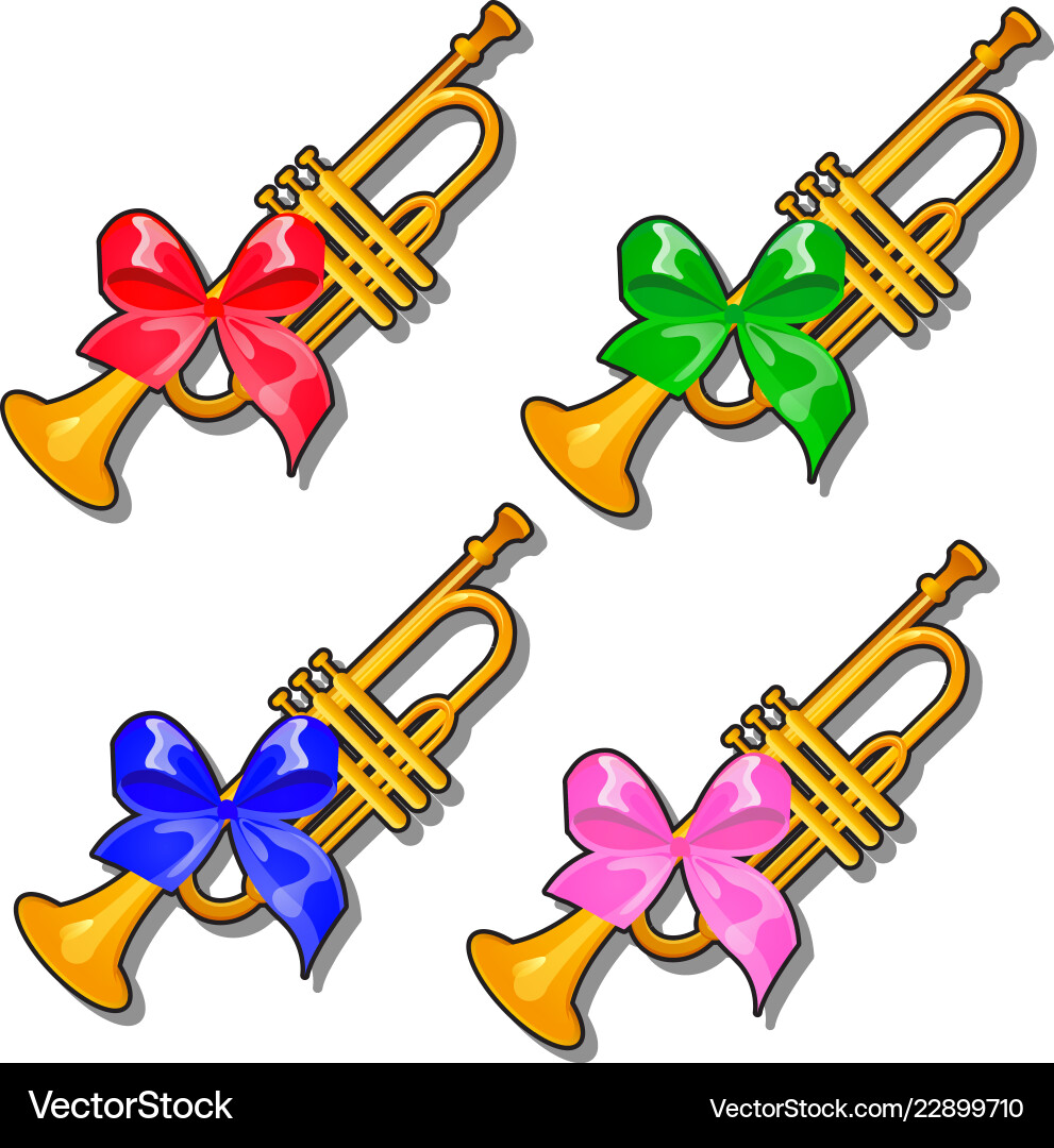 Set of golden pioneer trumpets with colored ribbon Set of golden pioneer trumpets with colored ribbon vector image