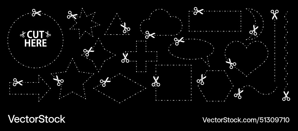 Set of scissors with cut lines collection Set of scissors with cut lines collection vector image
