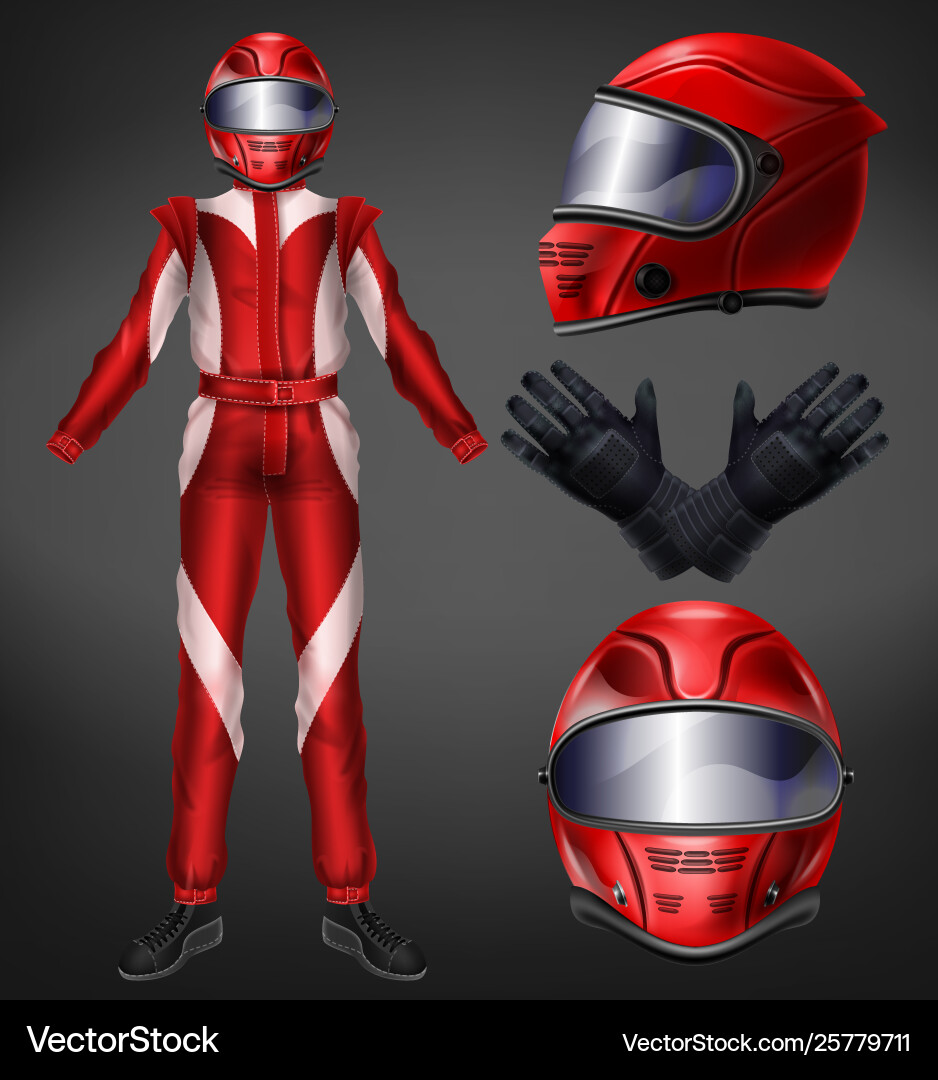 Auto race driver protective suit realistic vector image