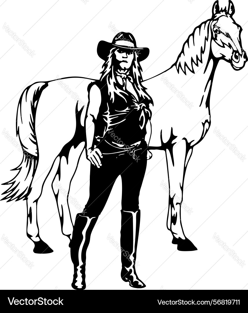 Cowgirl and horse silhouette Cowgirl and horse silhouette Vector Image