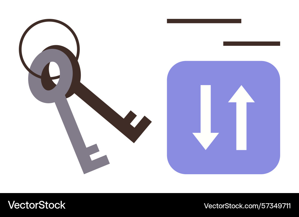Keys and arrows representing access upload Keys and arrows representing access upload vector image