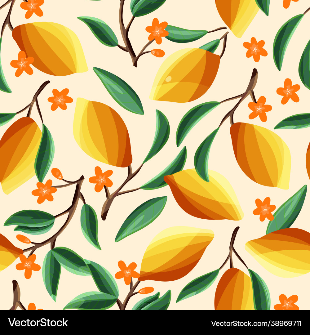 Lemons on tree branches seamless pattern Lemons on tree branches seamless pattern vector image