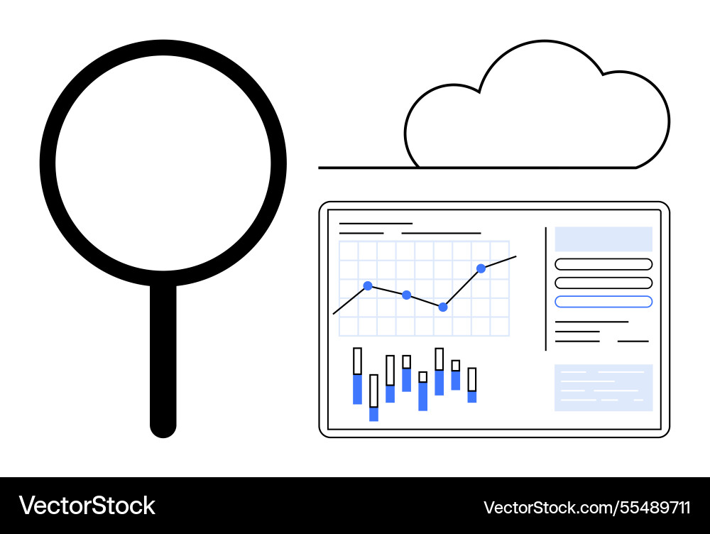 Magnifying glass zooming in on cloud-based data Vector Image