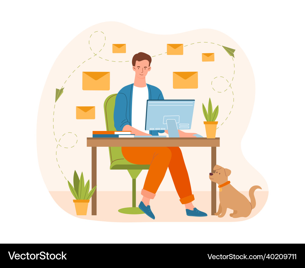 Man sending emails Man sending emails vector image