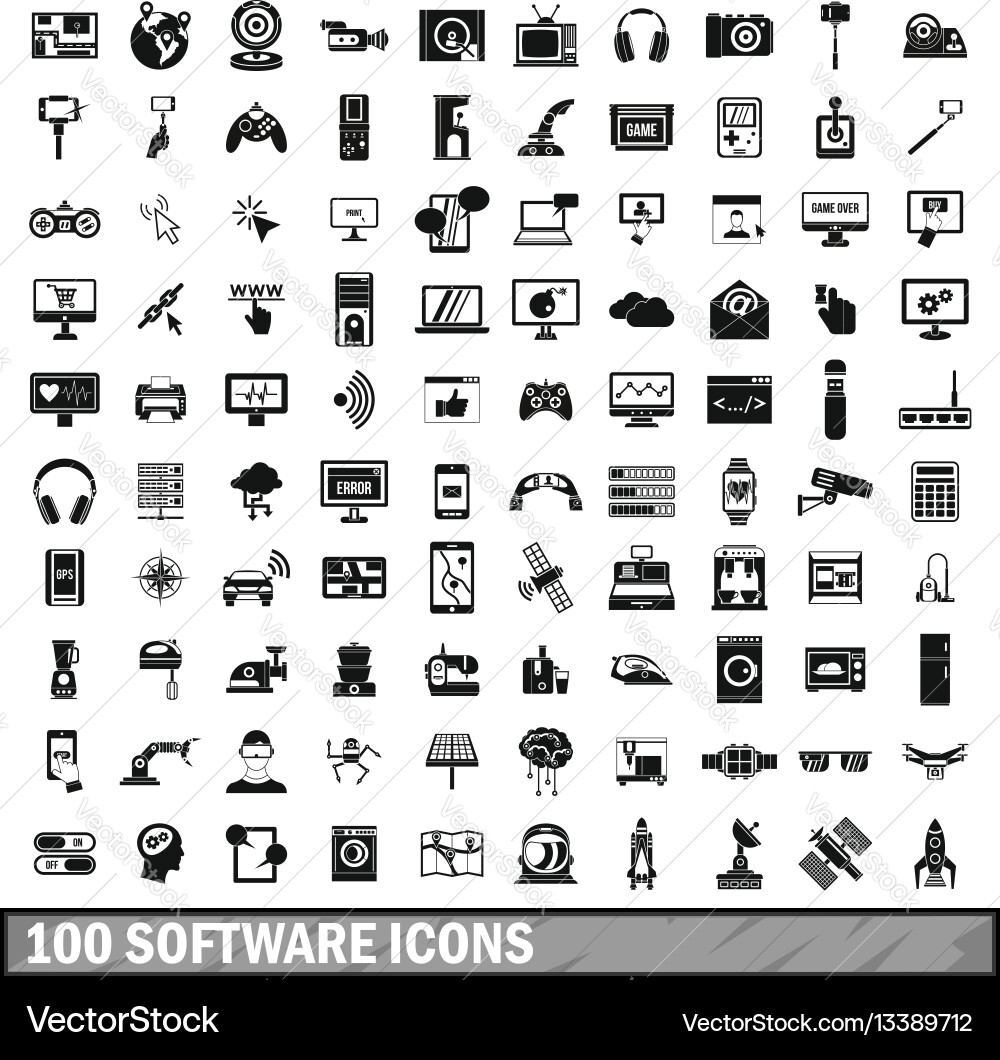 100 software icons set in simple style 100 software icons set in simple style vector image