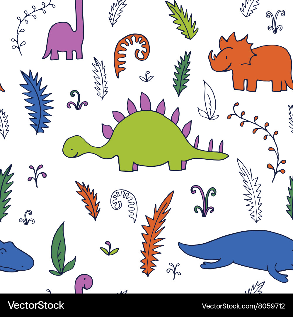 Abstract seamless pattern with dinosaurs vector image