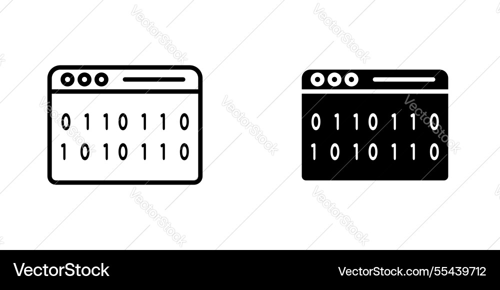 Binary code icons stroke line and black solid Binary code icons stroke line and black solid vector image