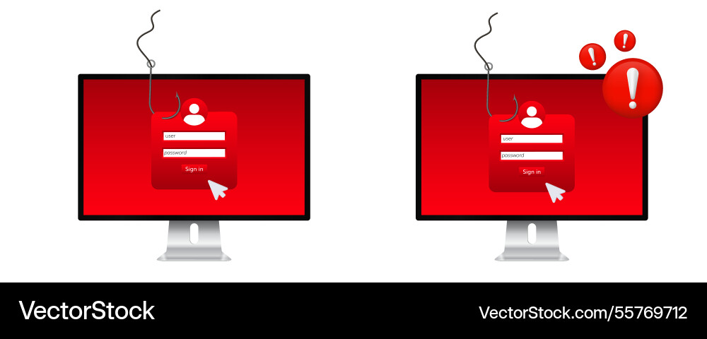 Computerbildschirm Phishing Warnung mit Login-Feldern vektorbild