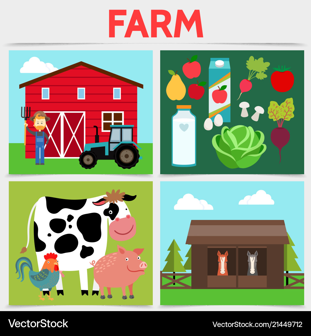 Flat colorful farming square concept Flat colorful farming square concept Vector Image
