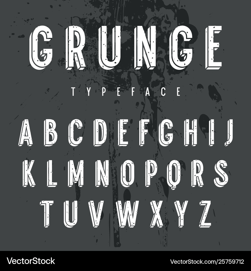 Grunge 3D Alphabet Font vector image