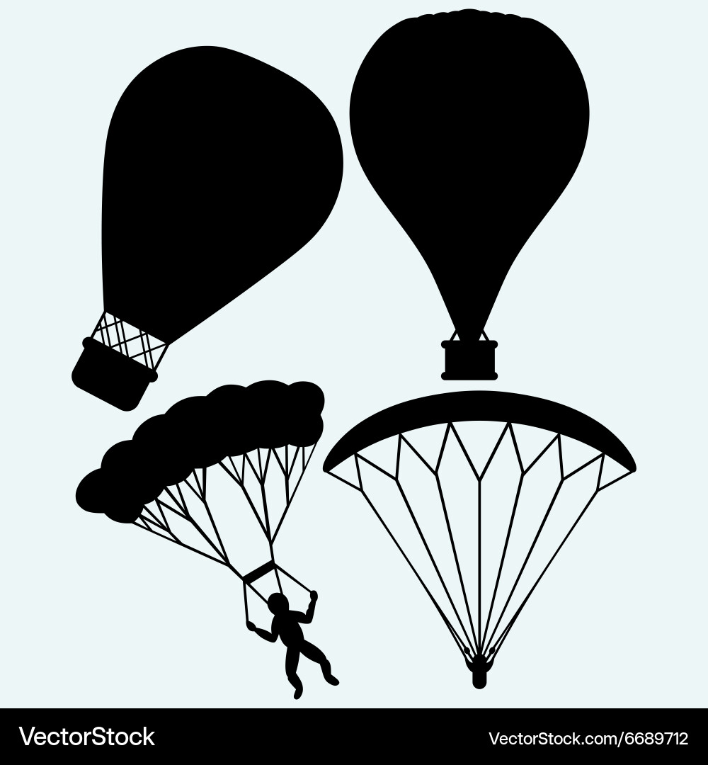 Hot air balloon in the sky and man jumping with pa Vector Image
