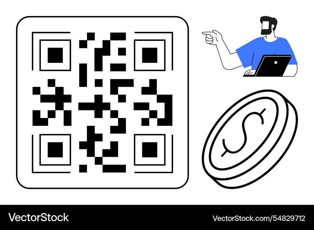 Qr code with digital currency icon and person Qr code with digital currency icon and person vector image