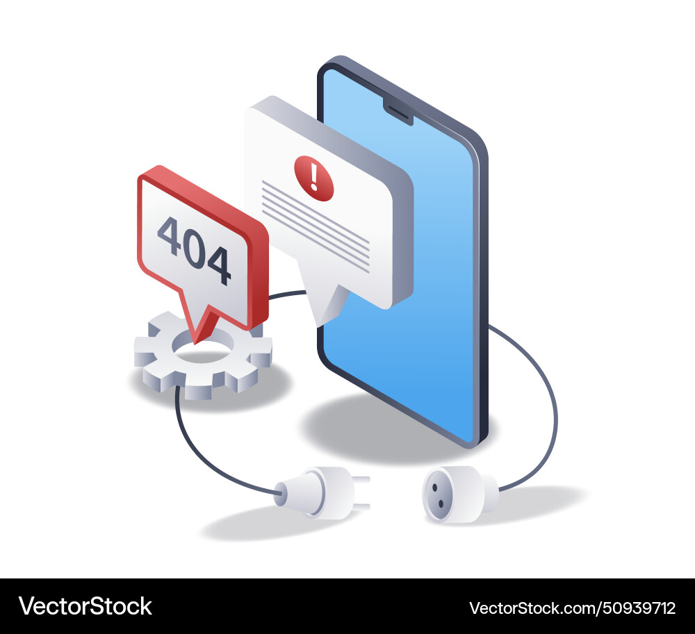 Smartphone affected by error code 404 flat Smartphone affected by error code 404 flat vector image